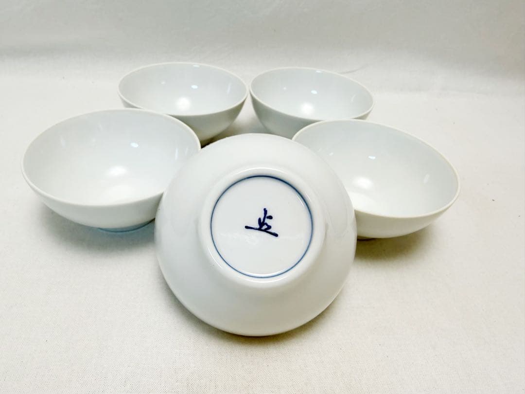 未使用 茶道具 白磁 煎茶碗 蓋付き 5客揃え 底印 蓋内花押有 共箱