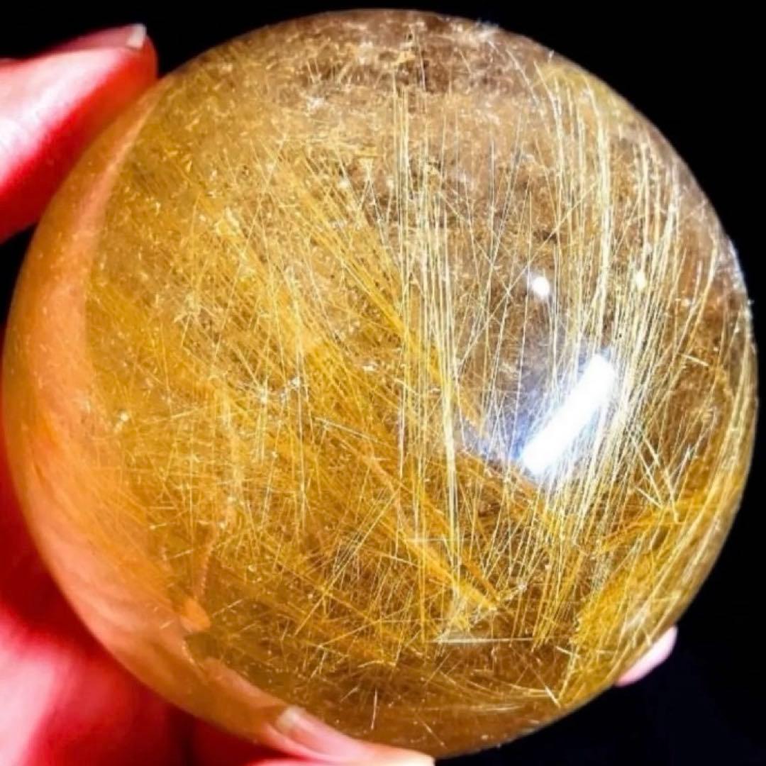 限定値下げ超絶綺麗✨76mm ゴールドルチルクォーツ　丸玉　スフィア　金針水晶