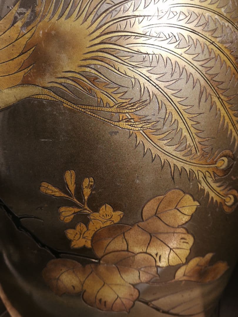 骨董品 、古美術特大古銅鳳凰花瓶