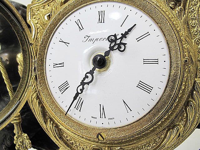 【美品】イタリア製 ランチーニ 天使/ブロンズ/黒大理石 燭台1対＋置時計セット