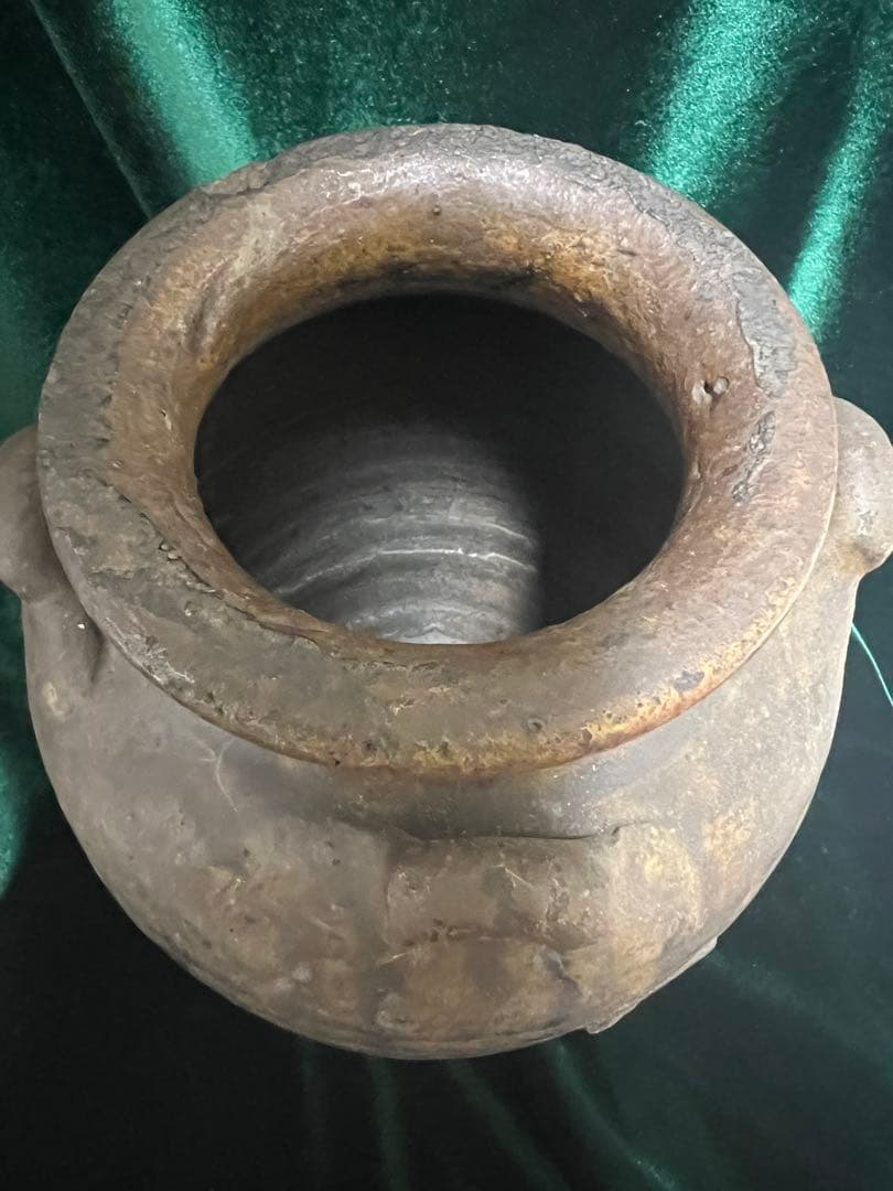 中国明朝（青釉 四耳壺陶器骨董品 時代物 高さ27cmx12cm整理品現状品のみ