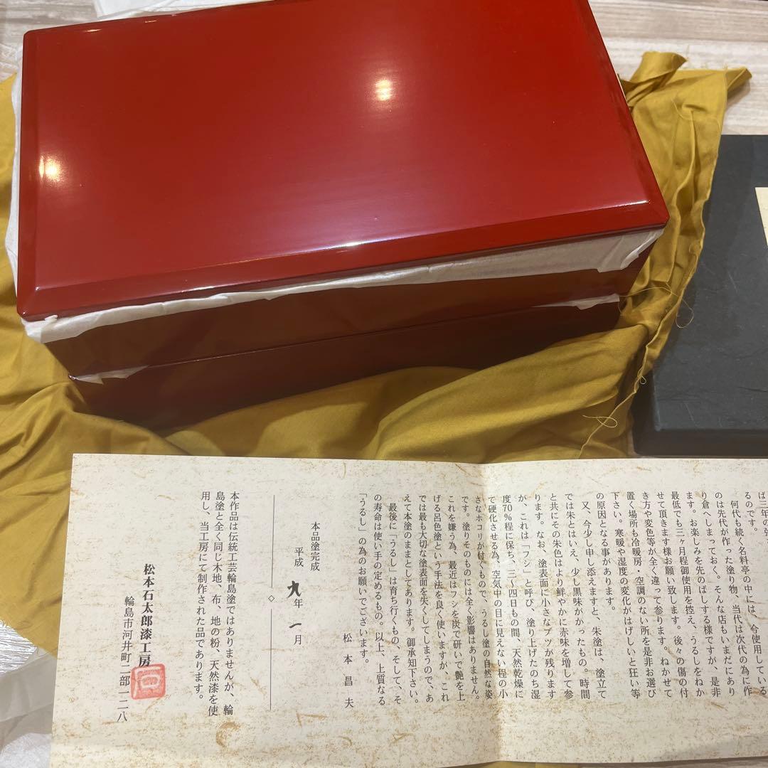 未使用長期保存朱塗り 高級長手重箱 2段松本昌夫