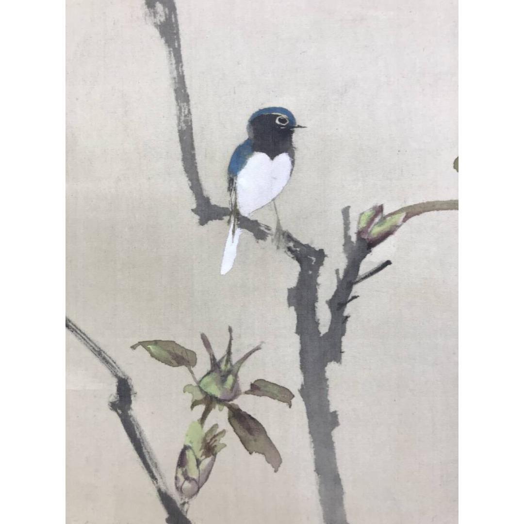 真作/藤井松山/冬暖/牡丹に小禽図/掛軸☆宝船☆AK-407