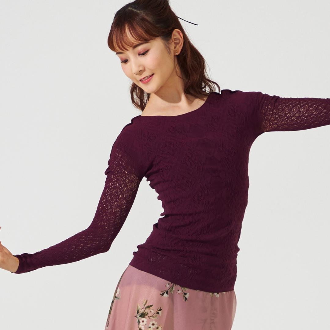 【新品】シアー2wayクルーネックニットトップ ノーソーイングニット Mプラム