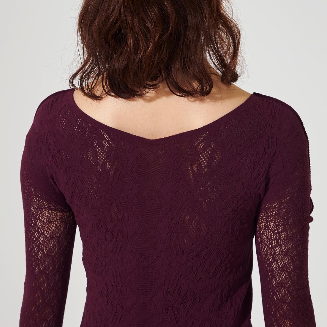 【新品】シアー2wayクルーネックニットトップ ノーソーイングニット Mプラム