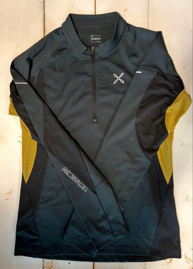 Montura ハーフジップ　ハイネックシャツ　M グレー/ゴールド