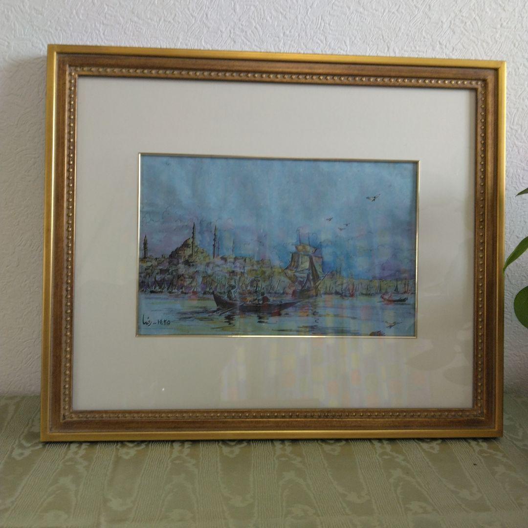 E-121 イスラム寺院　ジャーミーのある風景画　トルコ