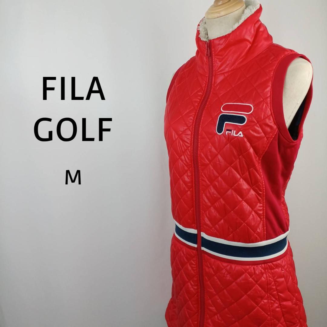 FILA GOLF　キルティングワンピース　M　レッド中綿　ロゴワッペン