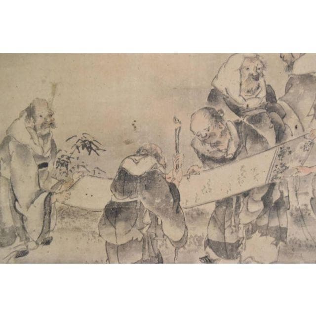 【真作】金城藩画家/竹林七賢人図/掛軸☆宝船☆AB-466