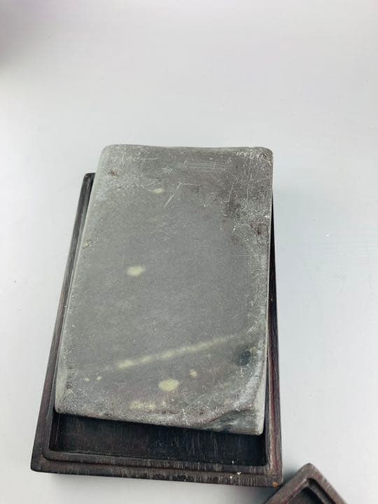 中国　中古硯J6  清代　旧麻坑竹節端硯　札付き