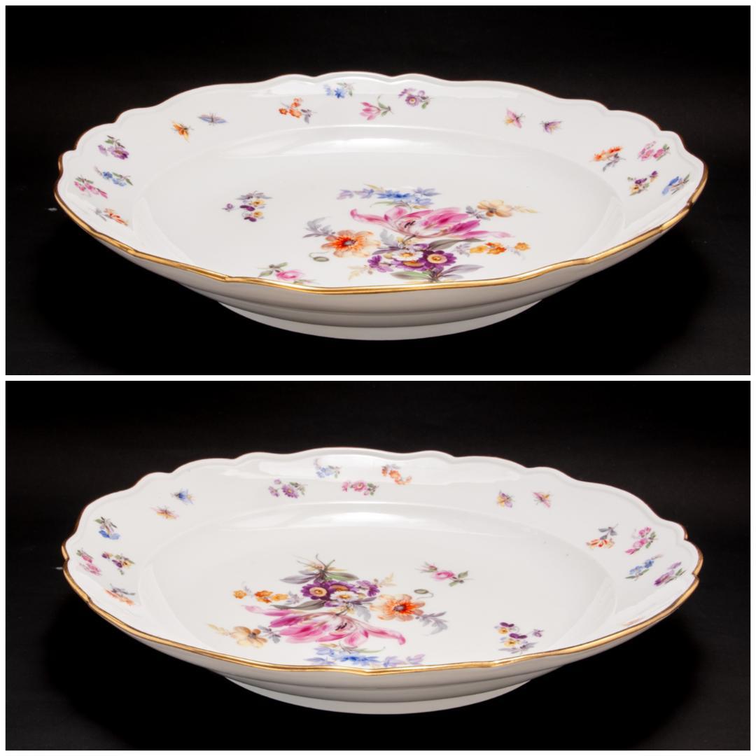 古マイセン 金彩 花のブーケと虫の絵付け 19C末 大皿 直径 34cm