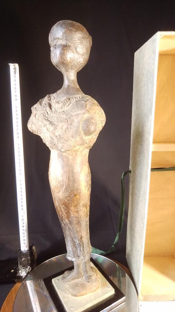 松本作【乾漆少女像】高５９cm◆木箱付き◆古代銅像様ブロンズ彫刻風裸婦ドール人形