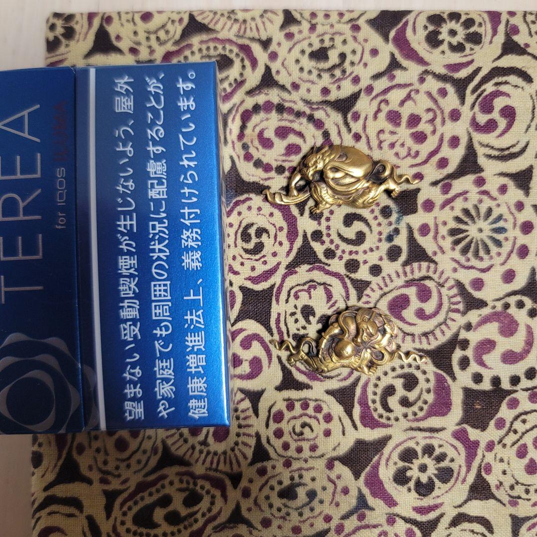 ★ラスト1set★目貫 風神雷神 容彫 金色絵 武具