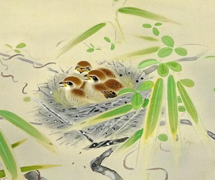 【真作】掛軸 室田秀太郎『雀図』絹本 肉筆 無地箱付 掛け軸 a040711