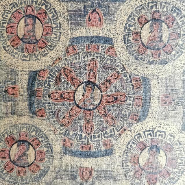 【五仏曼荼羅】　アンティーク　大　ハイクオリティ　：　タンカ　仏画（額縁なし）