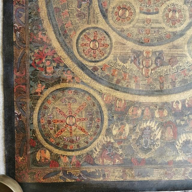【五仏曼荼羅】　アンティーク　大　ハイクオリティ　：　タンカ　仏画（額縁なし）