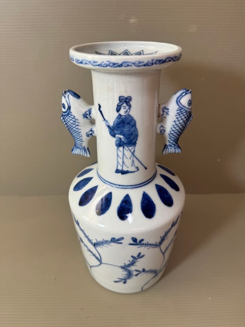 2785 染付高砂　九谷美陶園　花瓶　時代物