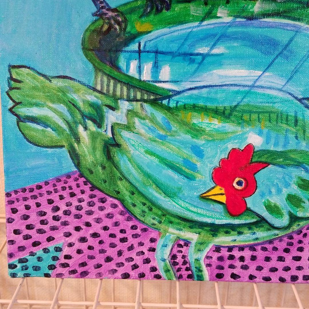 油絵　saosao　緑色のめんどりたち