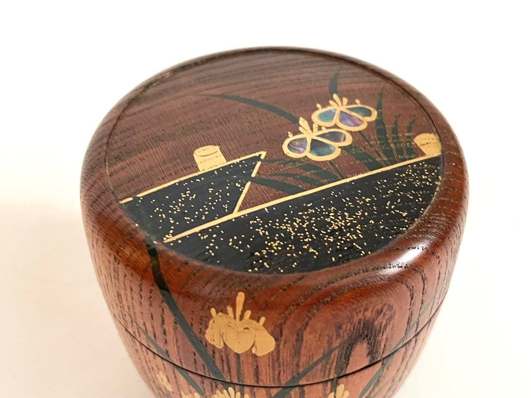 茶道具　筑紫筑良　欅摺漆八橋　大棗　棗　茶入　桔梗　螺鈿　蒔絵　共箱