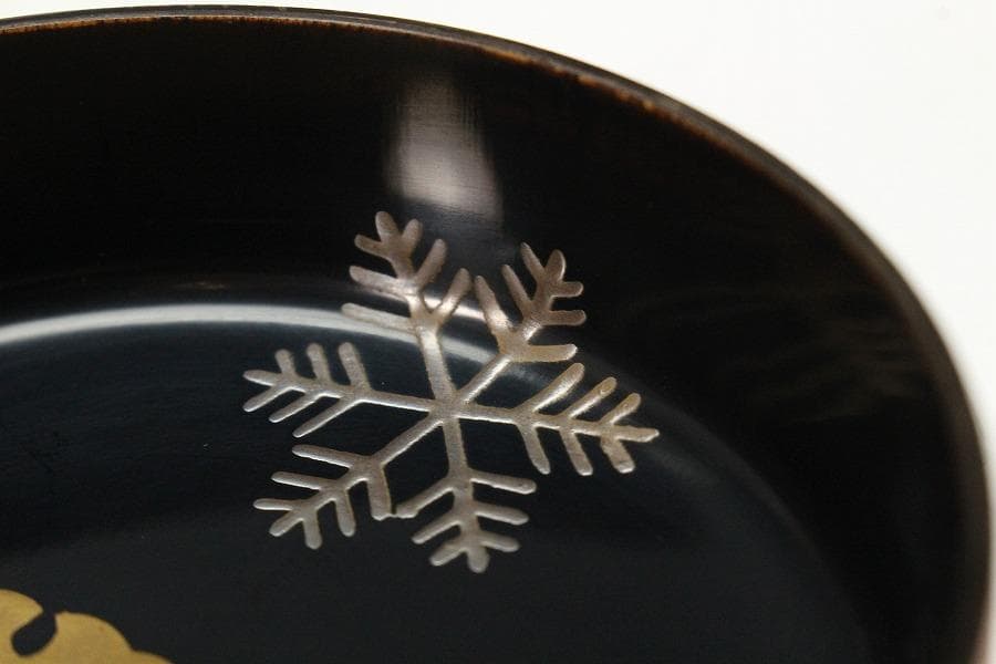 茶道具 塗師 辻 石斎作 糸目平棗 蓋内 雪蒔絵 共箱 美品(K-A642)