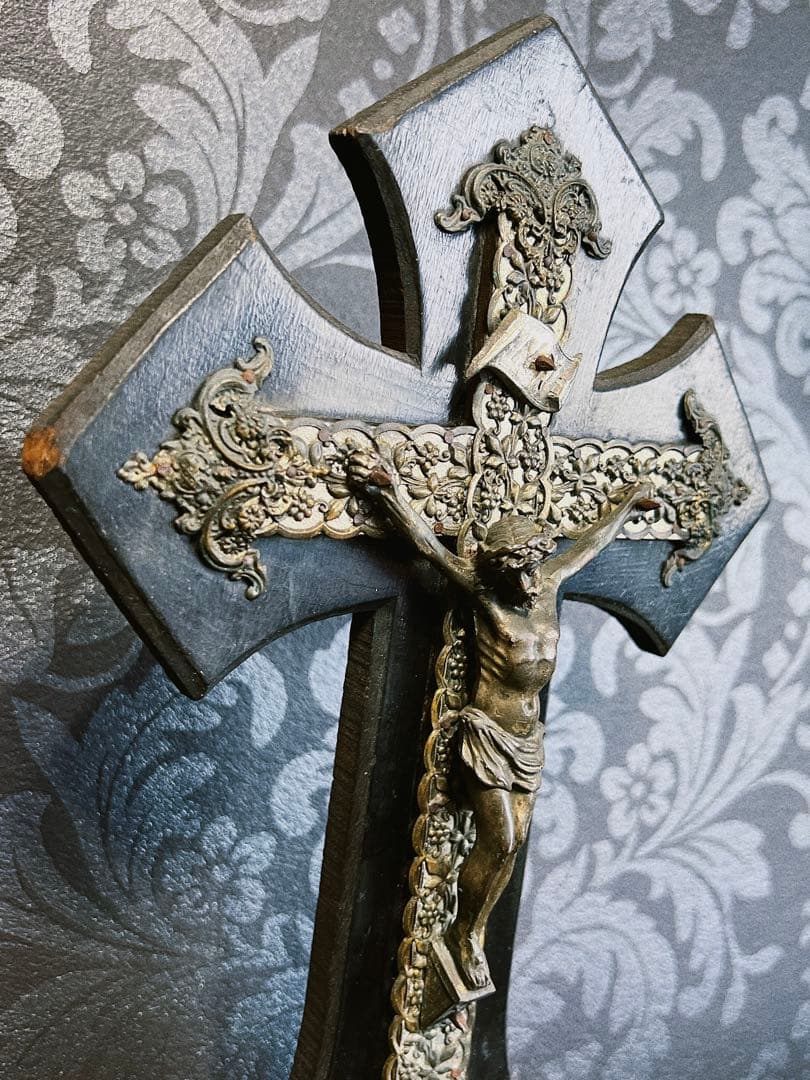 フランス製アンティーク　ナポレオン三世　イエスキリスト　磔刑　十字架　クロス