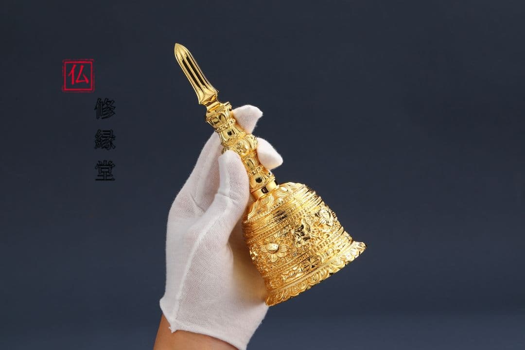 【修縁堂】密教法具 真言宗 法器 鬼面独鈷金剛鈴3点セット 法器法具