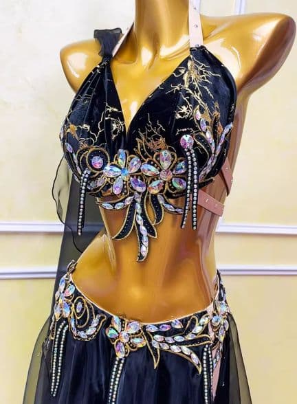 ベリーダンス衣装 ブラスカートセットアップ 黒 オーダーメイド