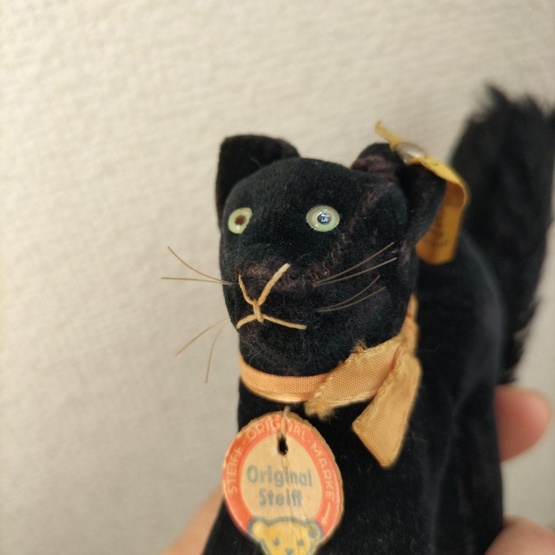 ビンテージ　シュタイフ　トム　キャット 黒猫　別珍製　高さ10cm ①