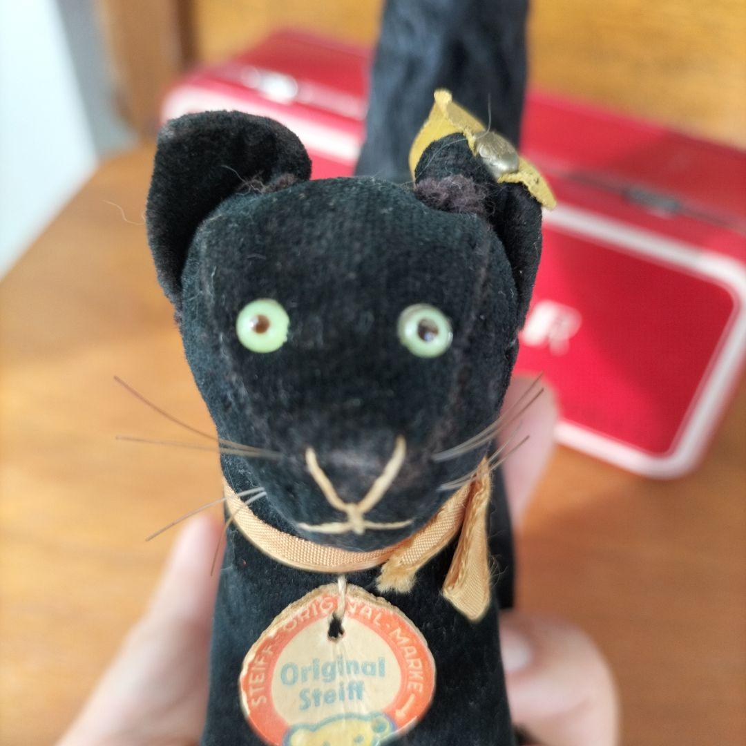 ビンテージ　シュタイフ　トム　キャット 黒猫　別珍製　高さ10cm ①
