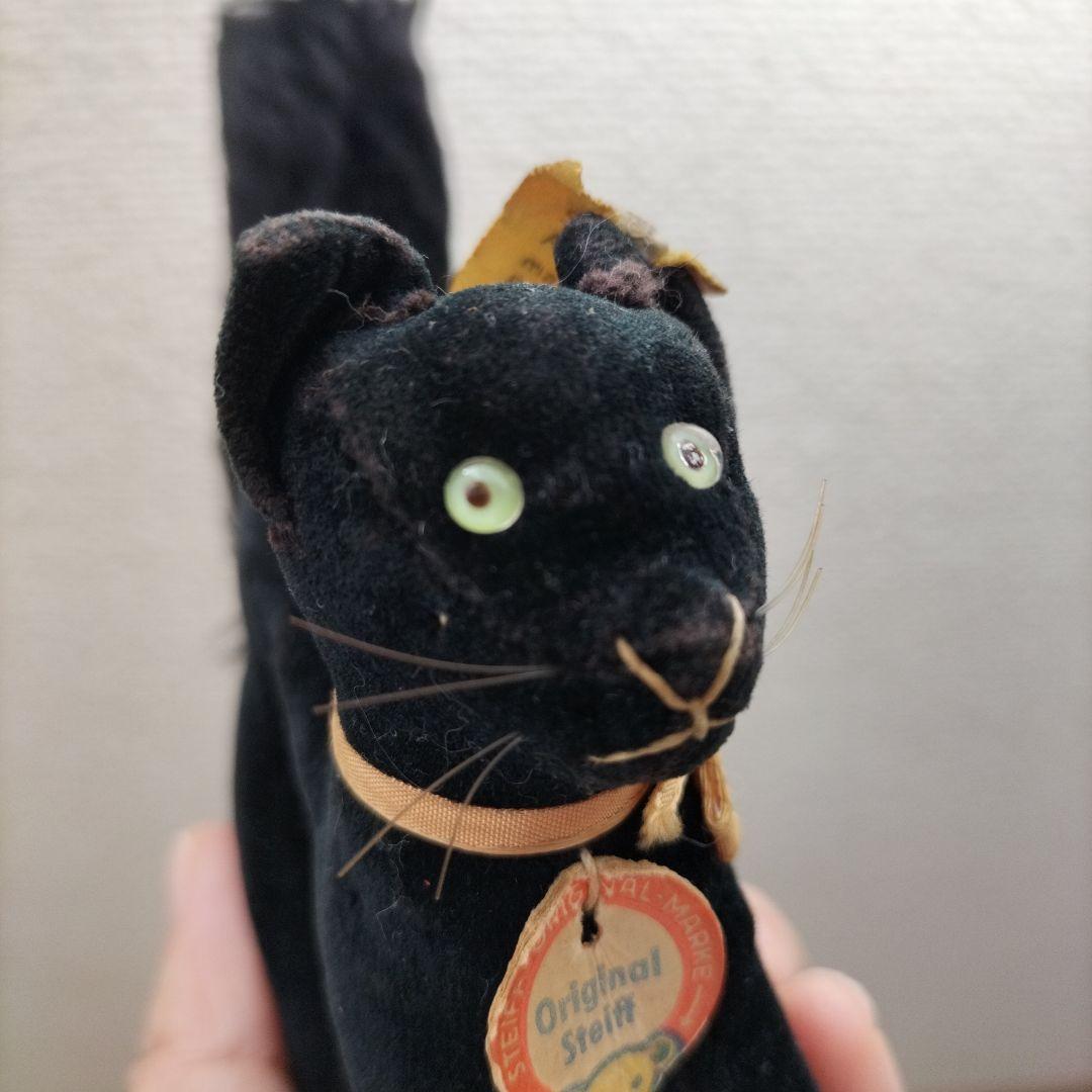 ビンテージ　シュタイフ　トム　キャット 黒猫　別珍製　高さ10cm ①