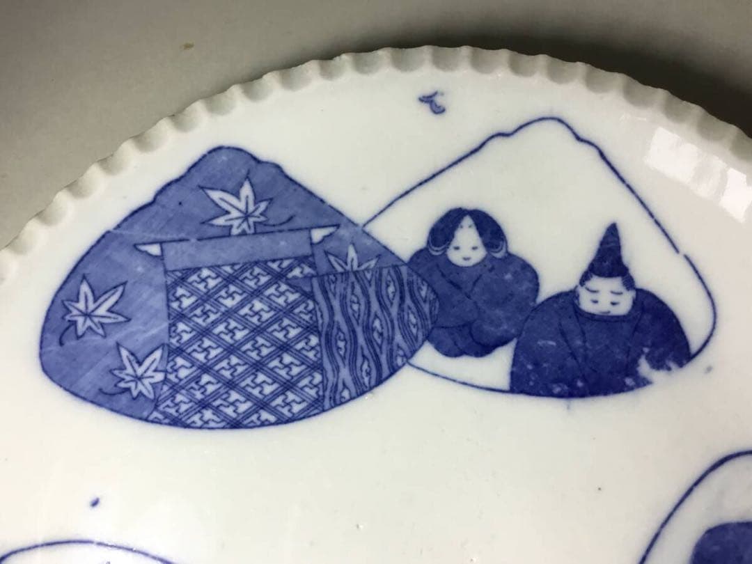 図変わり印判皿●イゲ皿●古伊万里 雛人形 蛤 貝合わせ 六歌仙