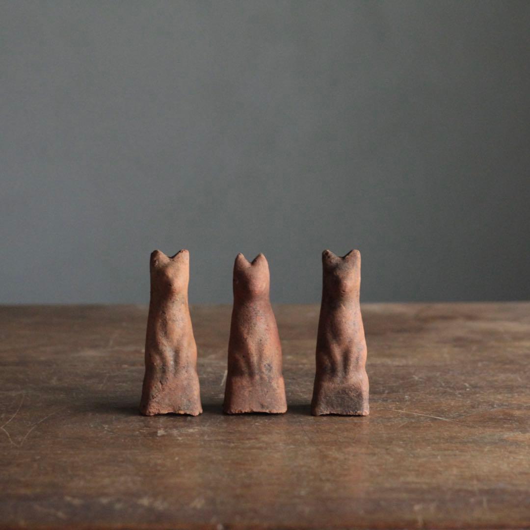 今戸焼 鉄砲狐 3体セット No.2 古美術 古道具 アンティーク オブジェ