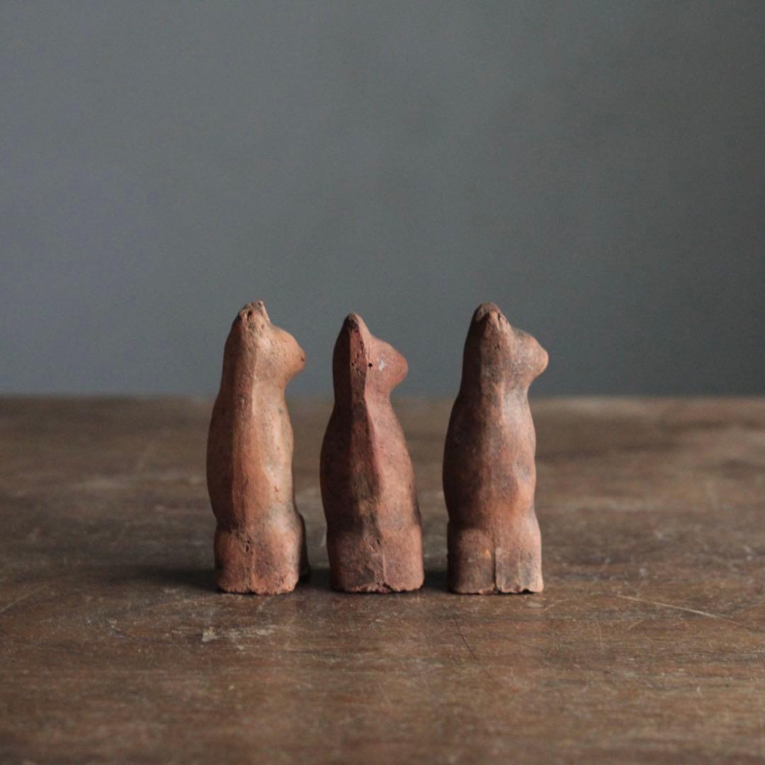 今戸焼 鉄砲狐 3体セット No.2 古美術 古道具 アンティーク オブジェ