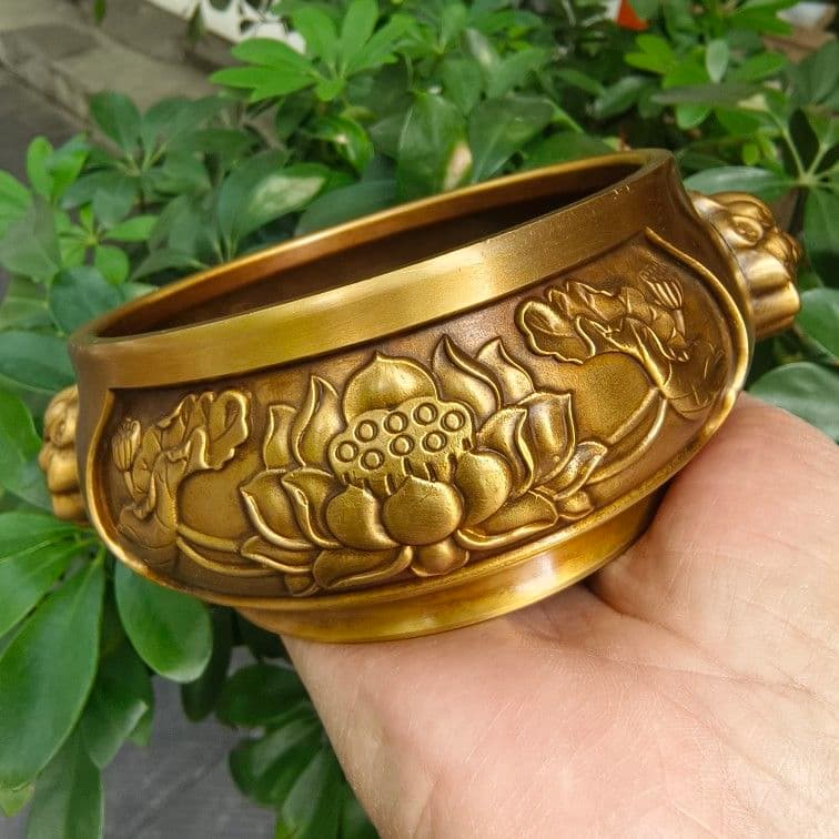 銅器 獅子頭蓮華炉 仏具 焼香炉 奉納香炉 線香炉 工芸品 置物