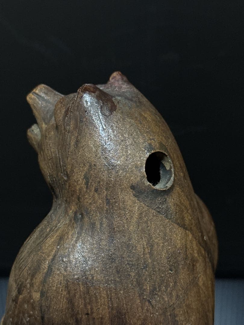 極珍 幕末〜明治期 初期狸 信楽焼 三点立 目透 狸 置物