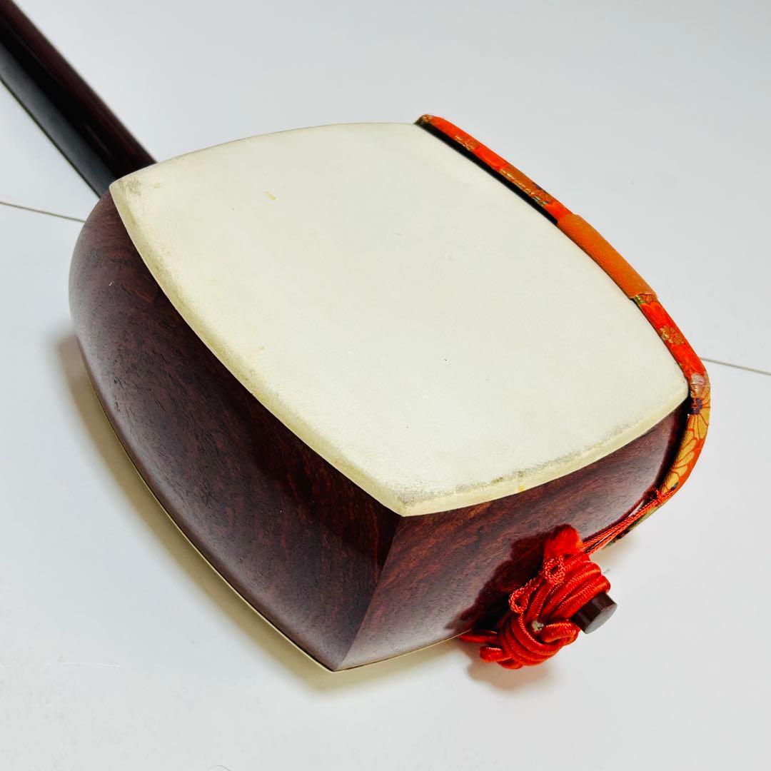 【高級 美品】三味線 中棹 紅木 プロ仕様 正寸 天然皮