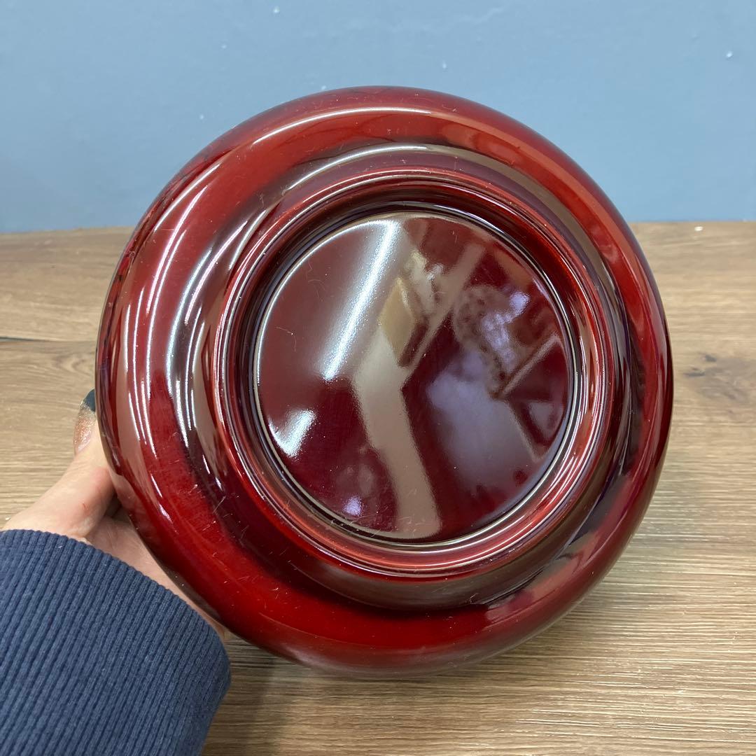 E-1 昭和レトロ 会津塗 丸二段 菓子器 春慶 木目 アザミ 伝統工芸 漆器