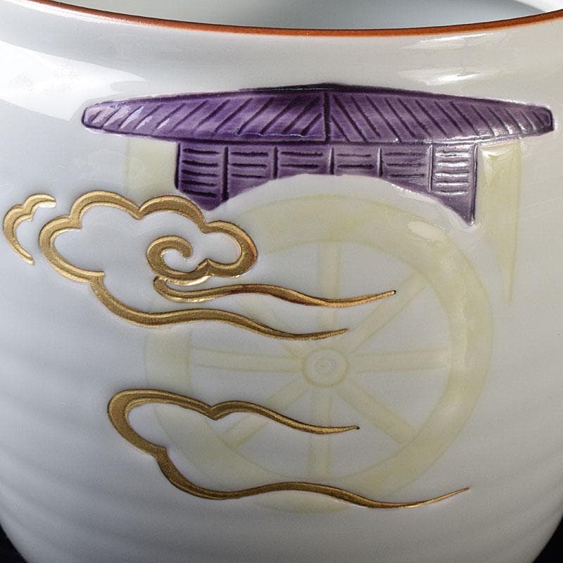 茶道具　京焼　二代　手塚玉堂作　白磁紫彩　竜車文　水指　共布共箱　V　R8716