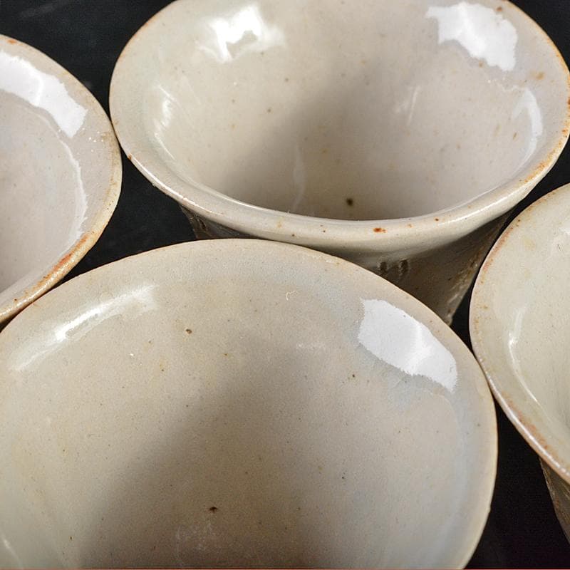 蓮月焼　太田垣蓮月作　白磁　刻和歌文　煎茶碗　四客　古竹製碗筒付　F　R5939