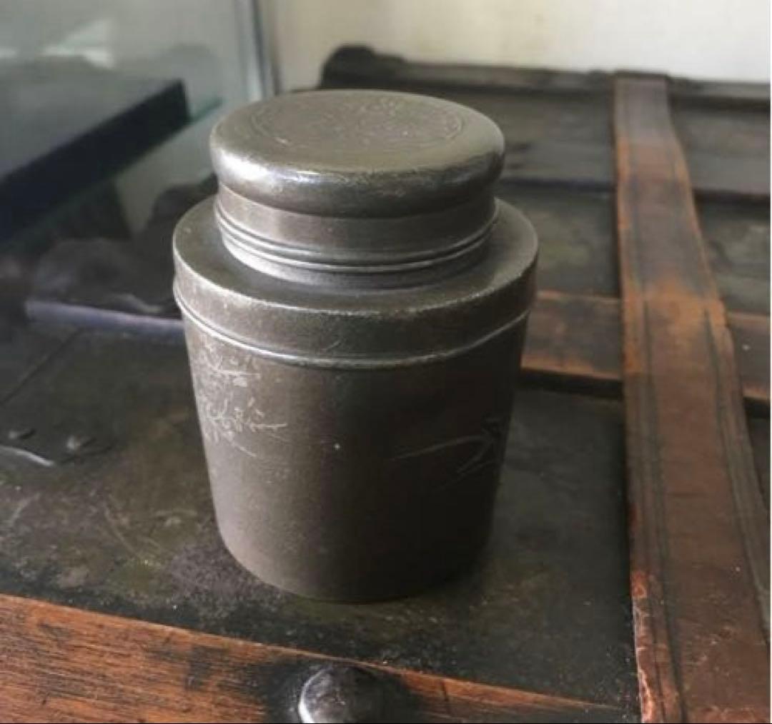 美品　茶道具　古錫　茶入　茶壷　茶心壺　煎茶道具　茶道　繊細な彫りが素敵な