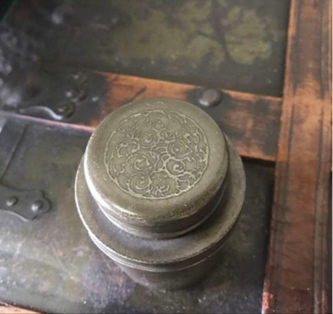 美品　茶道具　古錫　茶入　茶壷　茶心壺　煎茶道具　茶道　繊細な彫りが素敵な