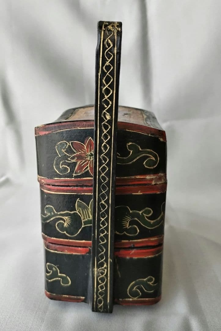 重箱 陶器蓋 草花 鹿 二段重 骨董 ヴィンテージ 時代物 中国 アジア