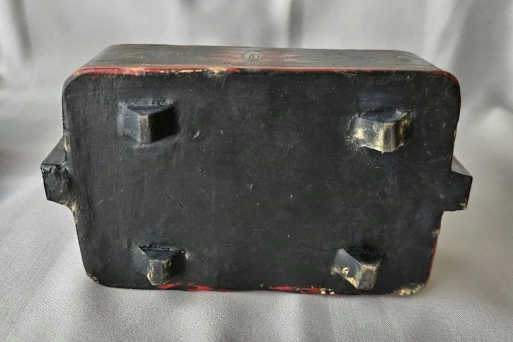 重箱 陶器蓋 草花 鹿 二段重 骨董 ヴィンテージ 時代物 中国 アジア