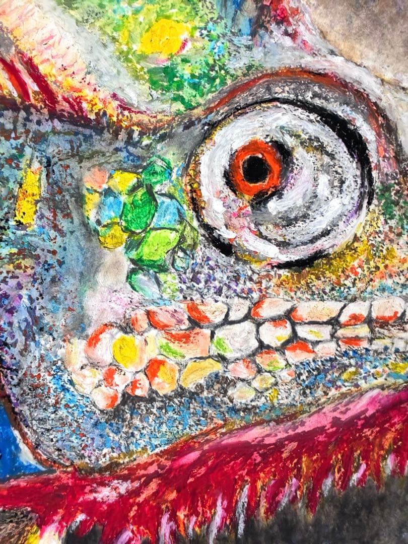 絵　絵画　クレヨンアート　カメレオン　インテリア　原画