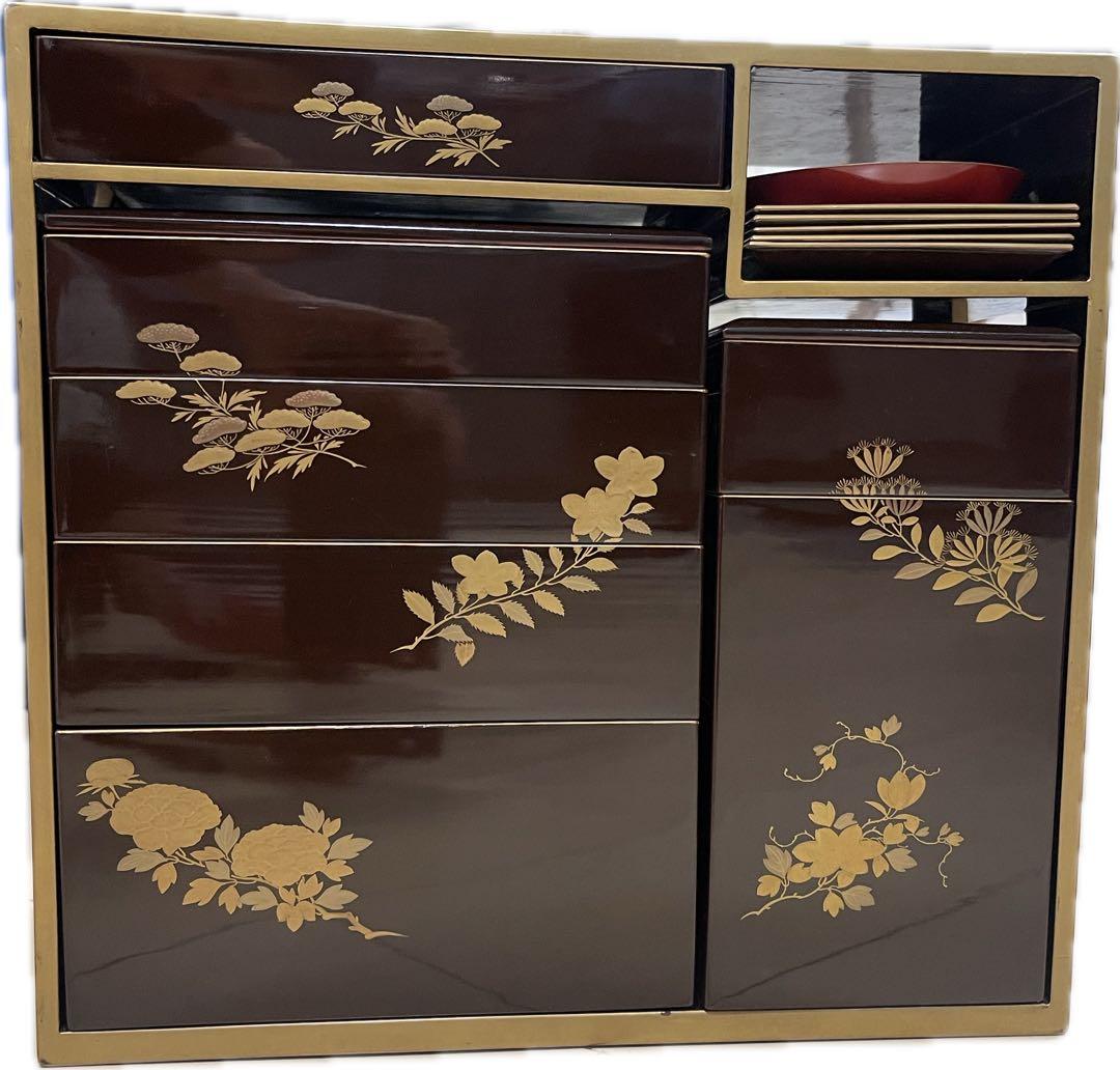 【茶道具】蒔絵野弁当　野点　弁当箱　花見重　年代物　漆器　金蒔絵　重箱