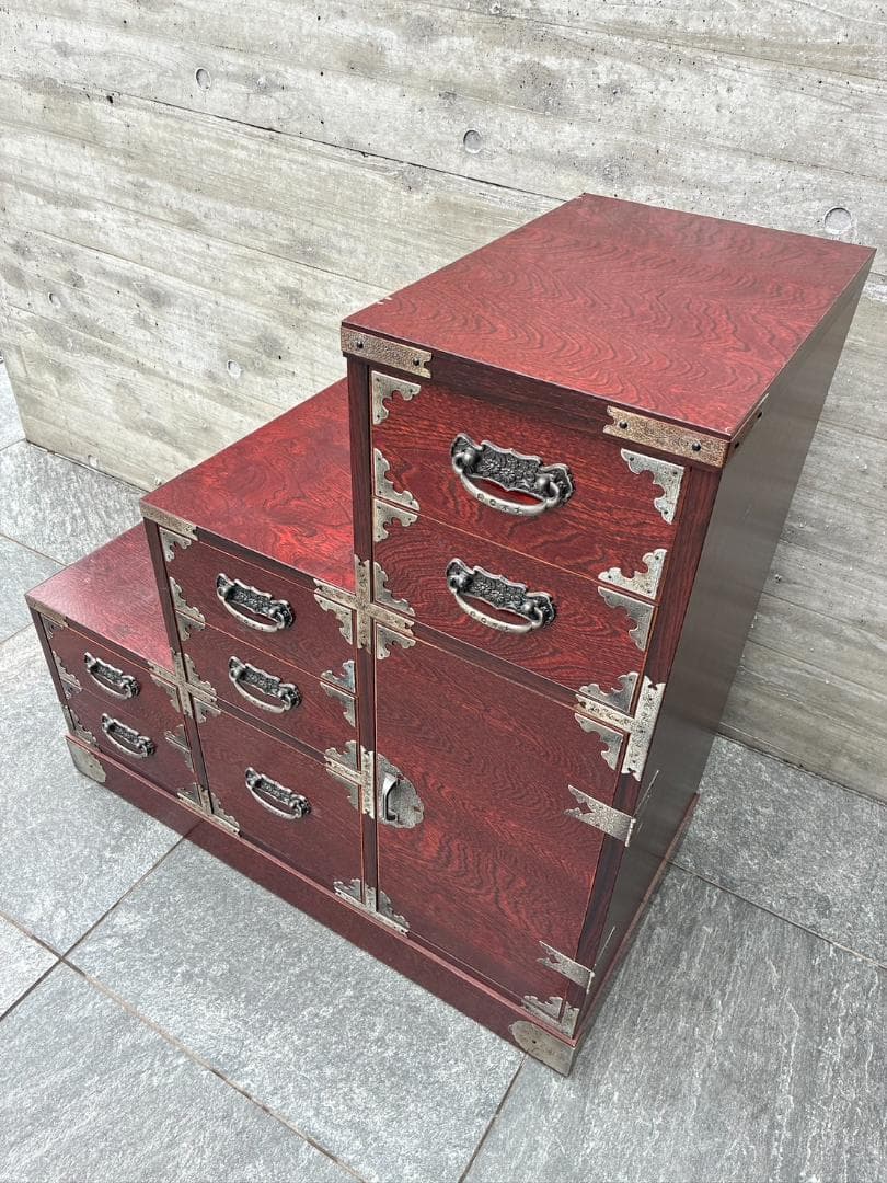 階段箪笥 昭和レトロ 左下り 飾り棚 収納棚 アンティーク家具 小物収納