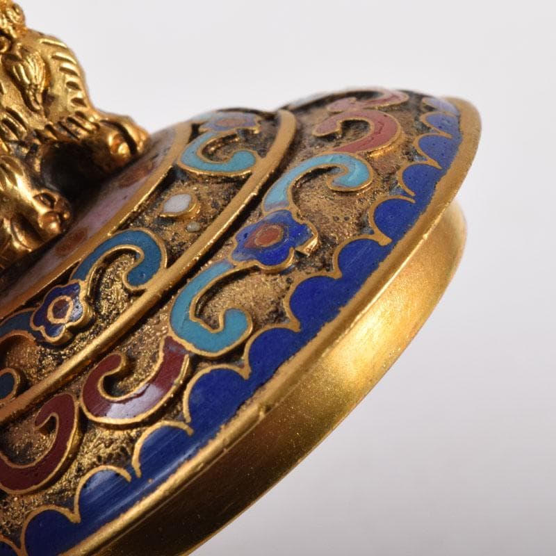 中国　古七宝琺瑯彩　獅子摘　花草文瓶　蓋壷　唐木台付　一對　V　7451