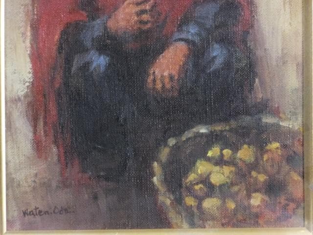 小田和典　直筆サイン『果物売りの少年』キャンヴァスに油彩 4号 0418G