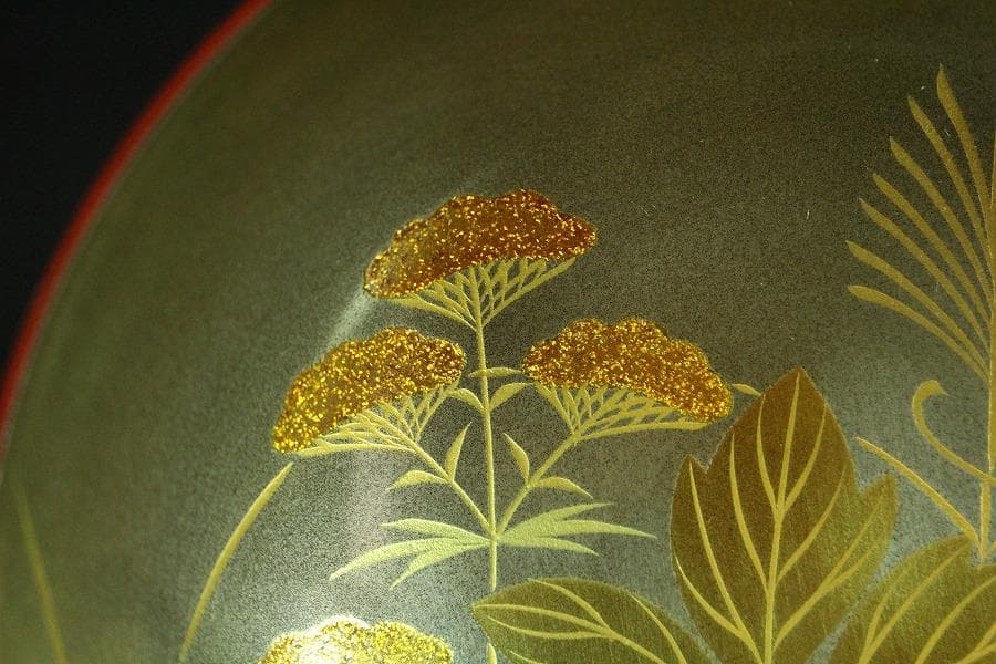 輪島塗 銀地草花紋 溜 糸目 椀 五客 極上(K-XA673)