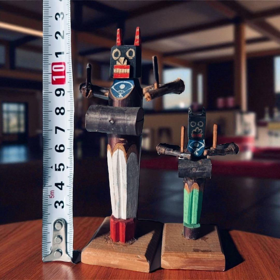 戦前廃絶古玩 秋田県角館・郷土玩具・桜人形佐々楽（ササラ）舞×2体セット